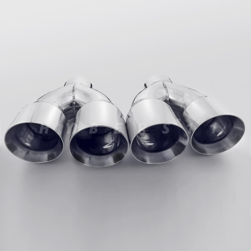 3" inlet QUAD 4" Staggered Out Dual Wall Exhaust Tips for Ford Mustang GT 5.0 V8