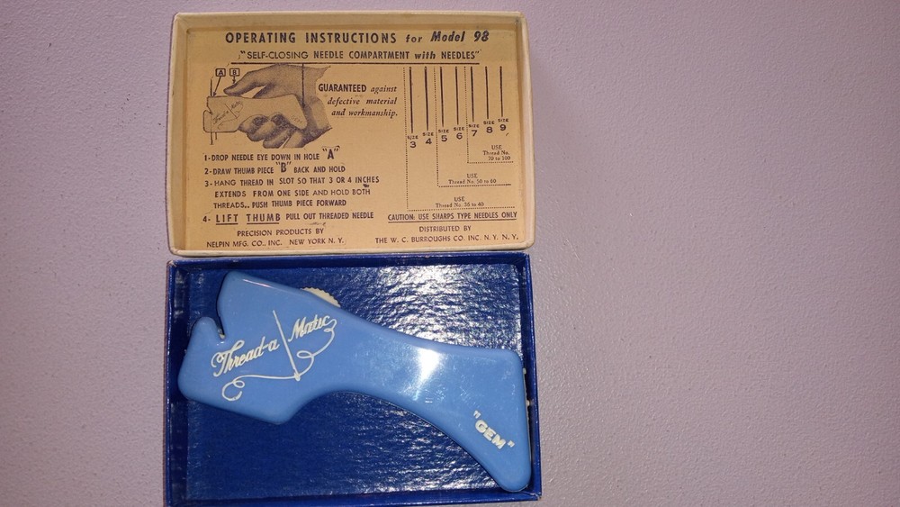 VTG Nelpin Thread-a Matic "GEM" Model 98 Sewing Automatic Needle Threader In Box