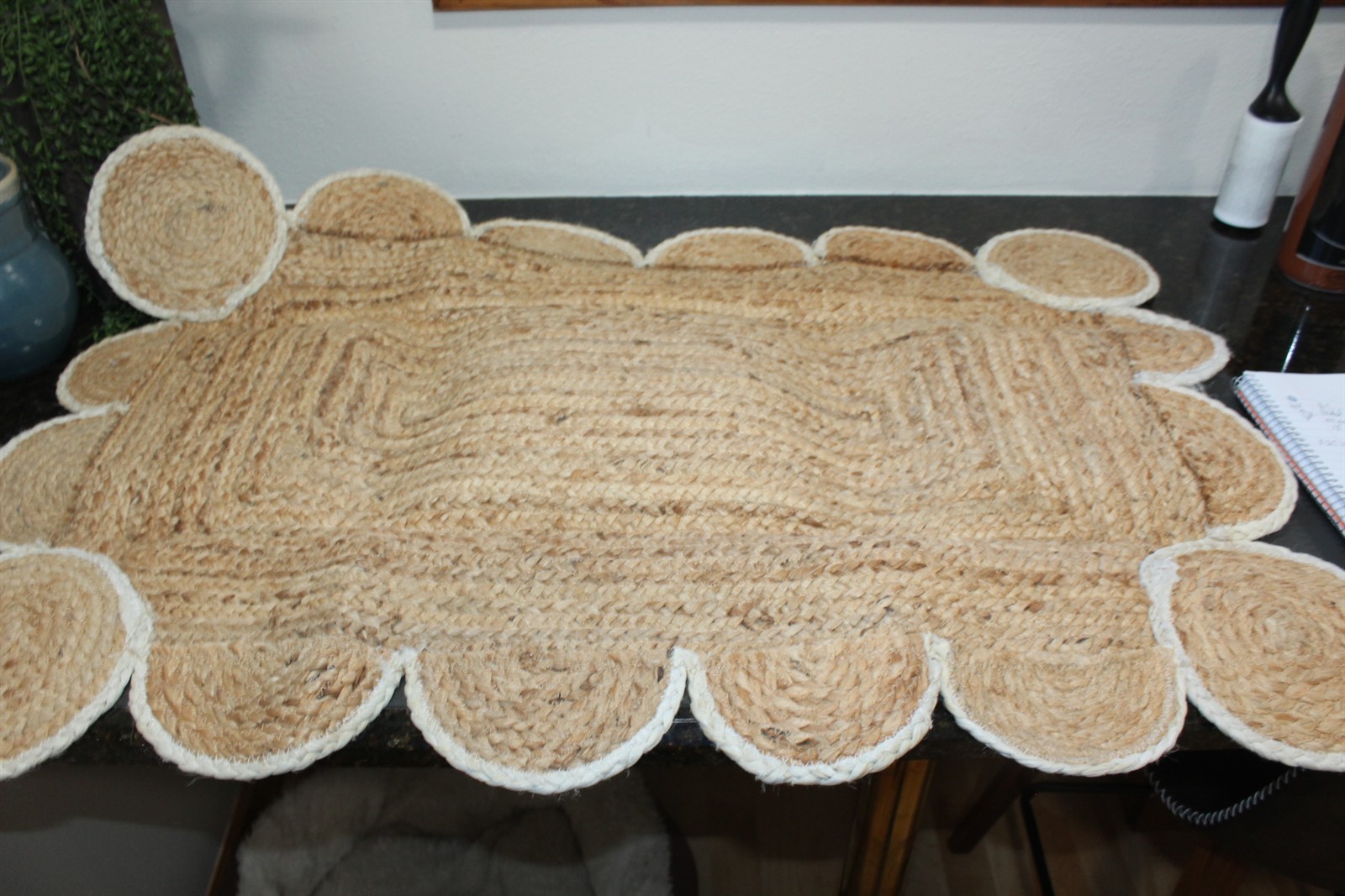 Woven Rug Mat 36" x 24" Beige Brown Jute With White Trim