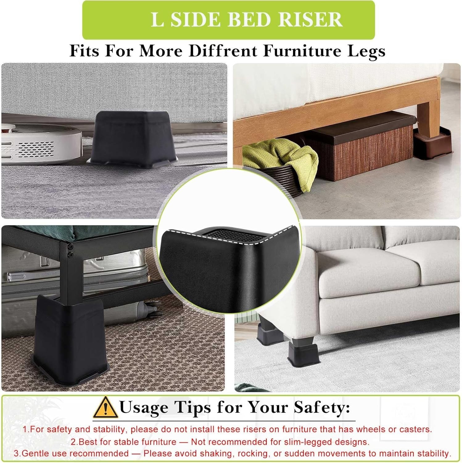 8 Pieces Bed Risers Heavy Duty, Furniture Risers Oversized Couch Leg ,6 inches