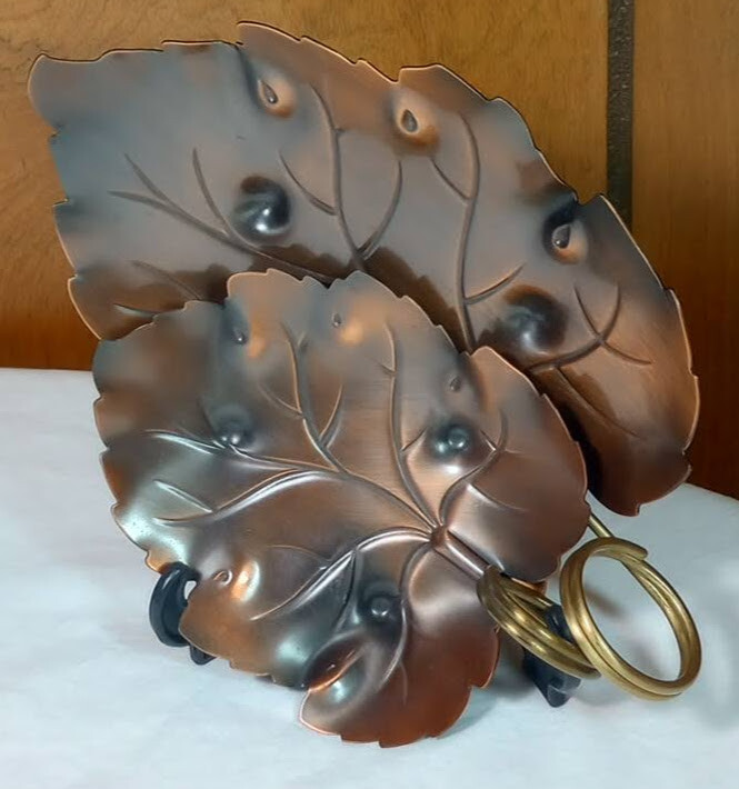 Large and Small matching CopperCraft Guild Leaf Tray dish brass ring handle