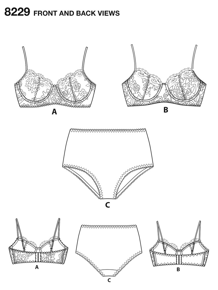 Bra & Panties Sewing Pattern~Underwire Support! (Sizes 32A-42DD) Simplicity 8229