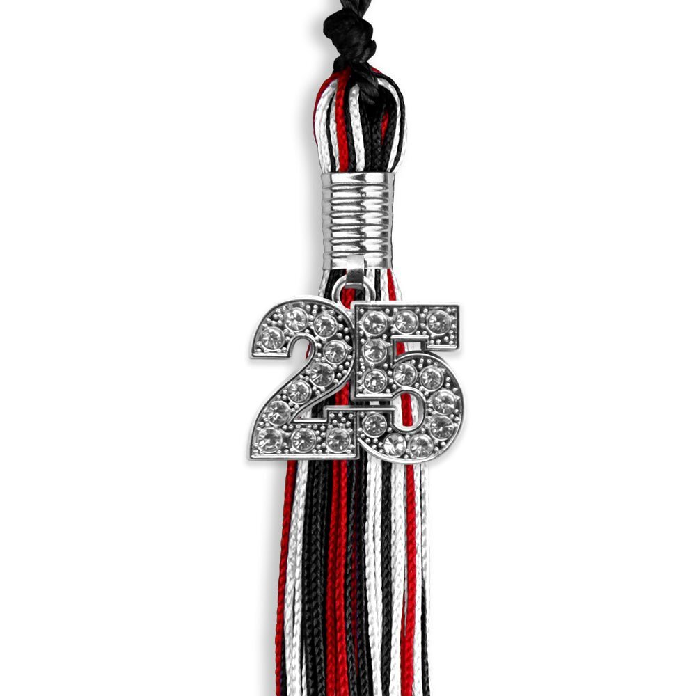 Black/Red/White Mixed Color Graduation Tassel with Silver Date Drop