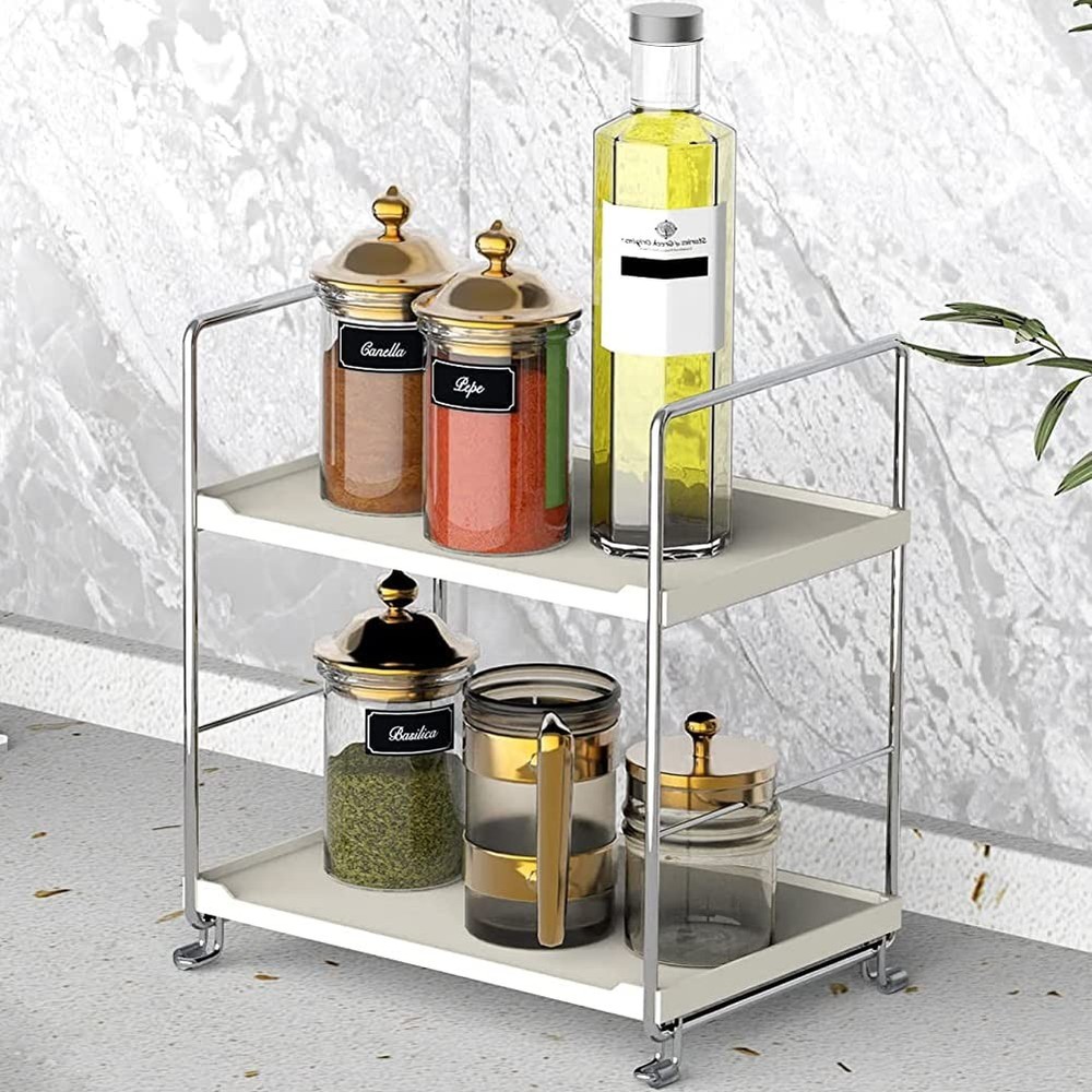 Plastic/Metal Freestanding Stackable Organizer Shelf,Bathroom Countertop Stor...