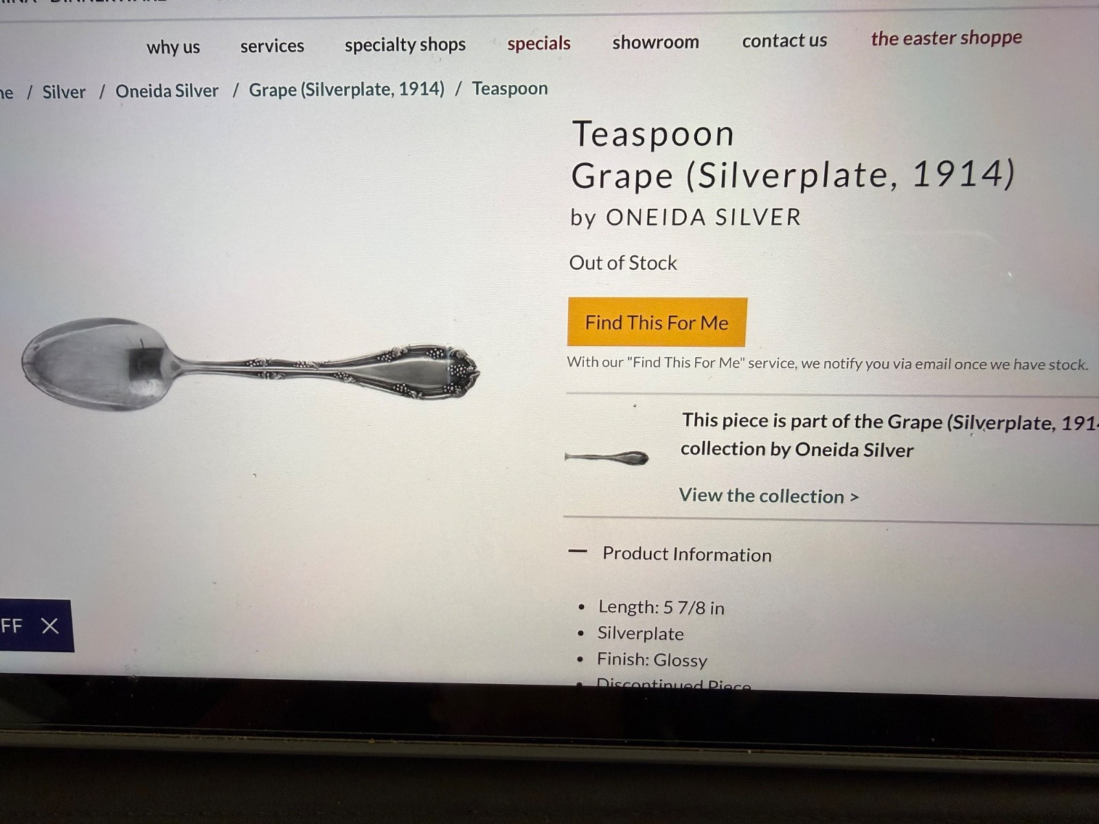 Puritan Silver. Co 1914 GRAPE Silverplate 5&7/8” Teaspoon