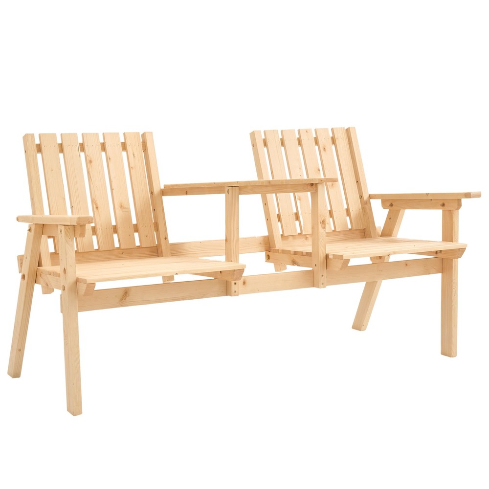 Bench with Table Set Patio Bench, Garden Bench with Middle Table