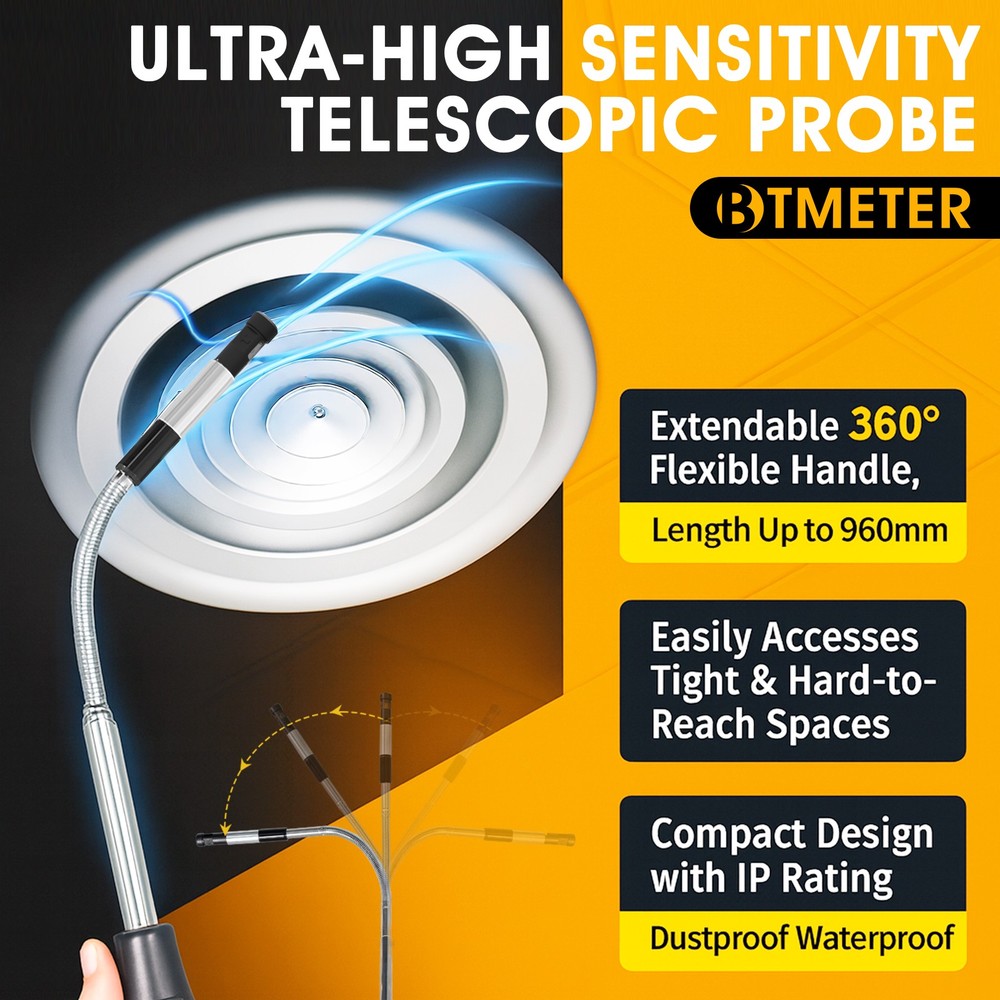 Handheld Anemometer Wind Speed Meter Thermal Sensor Airflow Temp HVAC CFM