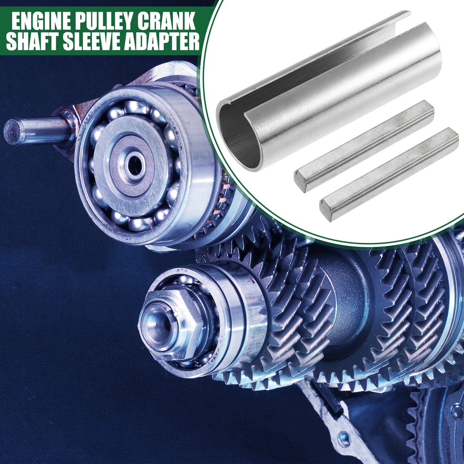 1 Set 7/8" to 1" Car Engine Pulley Crank Shaft Sleeve Adapter with Step Key