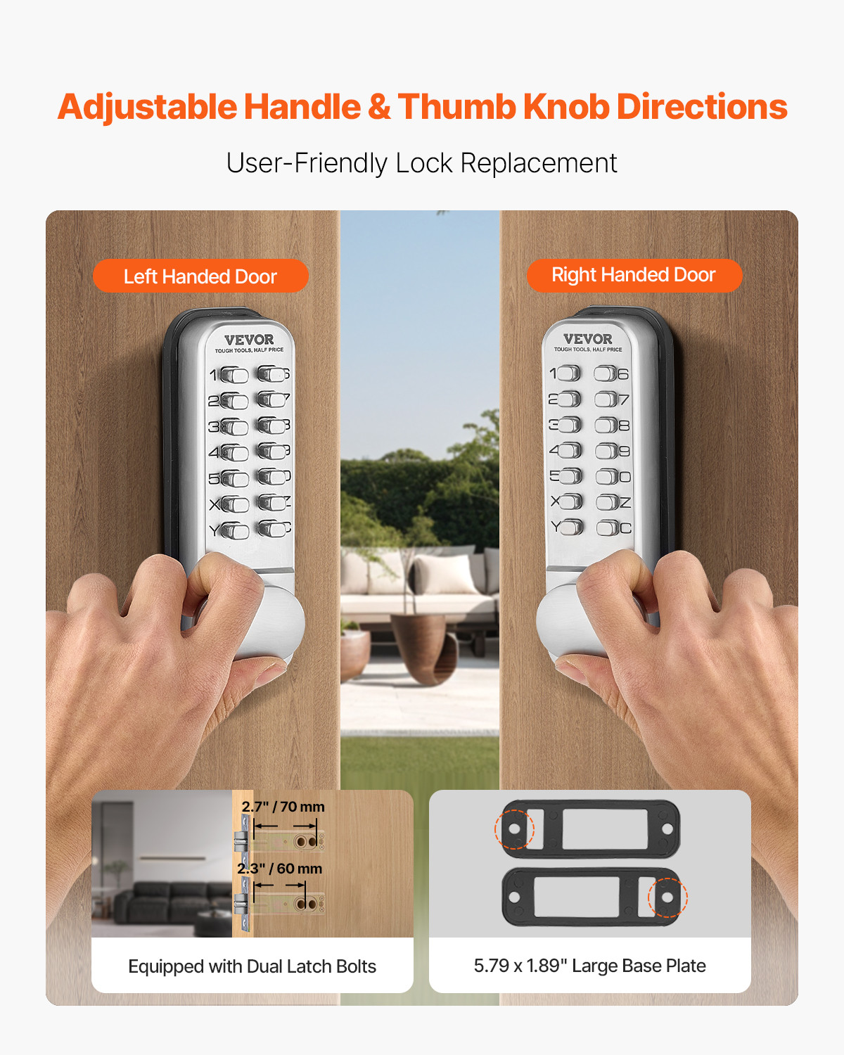 VEVOR Mechanical Keyless Entry Door Lock 14 Key Mechanical Keypad Door Knob