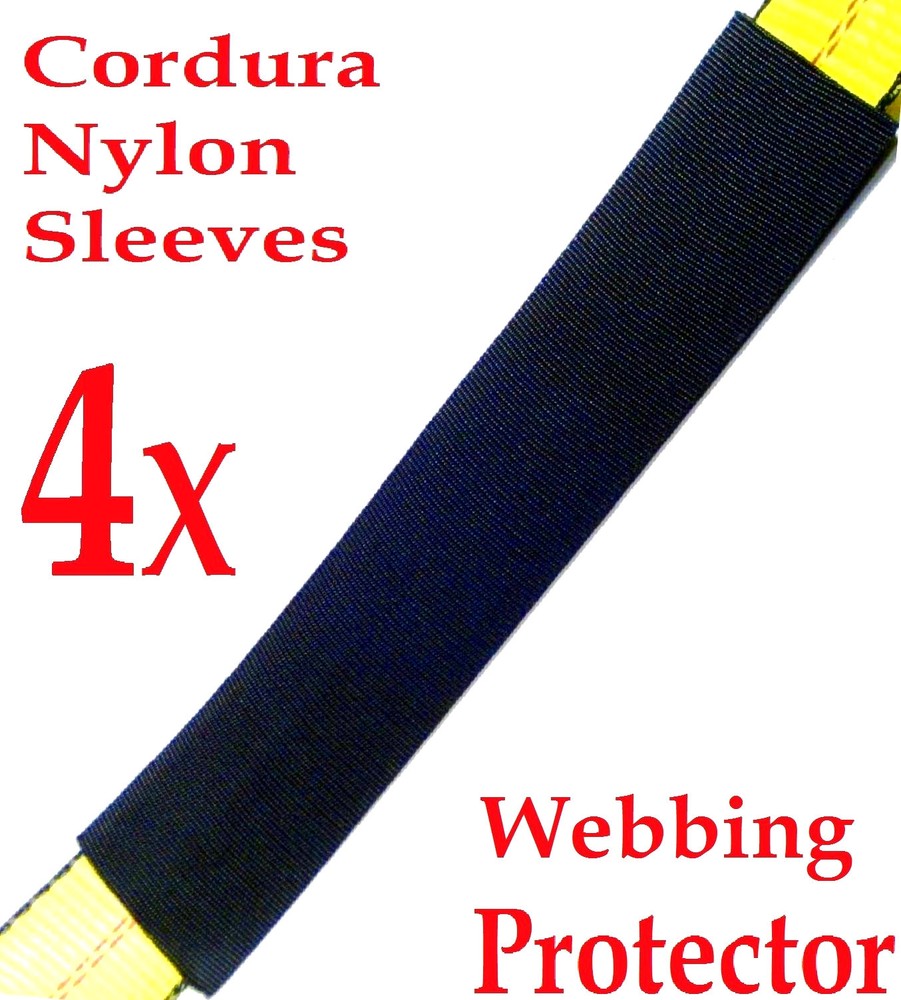 FOUR (4x) 12" Sliding Sleeve Webbing Web Protector for 2" Ratchet Tie Down Strap