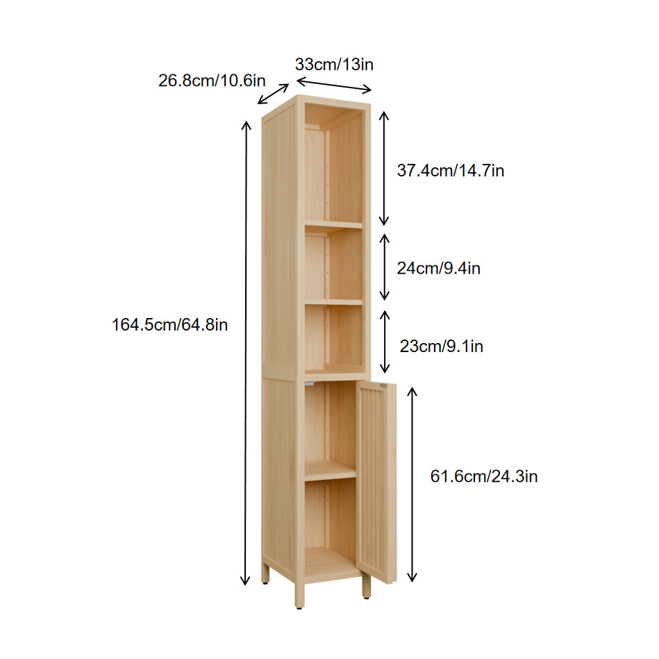 Natural bamboo large capacity thin and tall cabinet