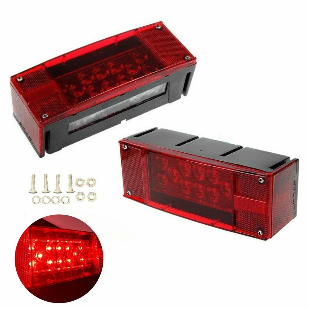 2PC (Left and Right) 12V 12 LED Low Profile Submersible Rectangle Trailer Lights