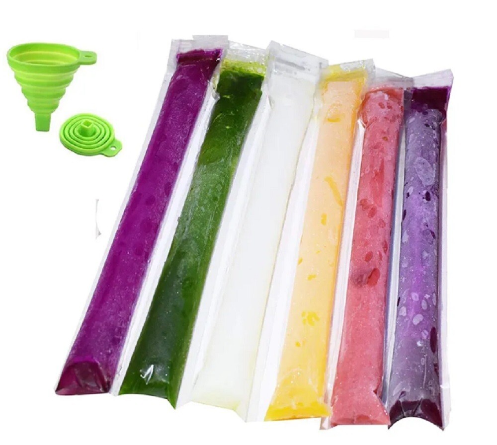 100 Pcs BPA-Free Popsicle Mold Bags-Freezer Tube Bags Ice Pop Pouch w a Funnel