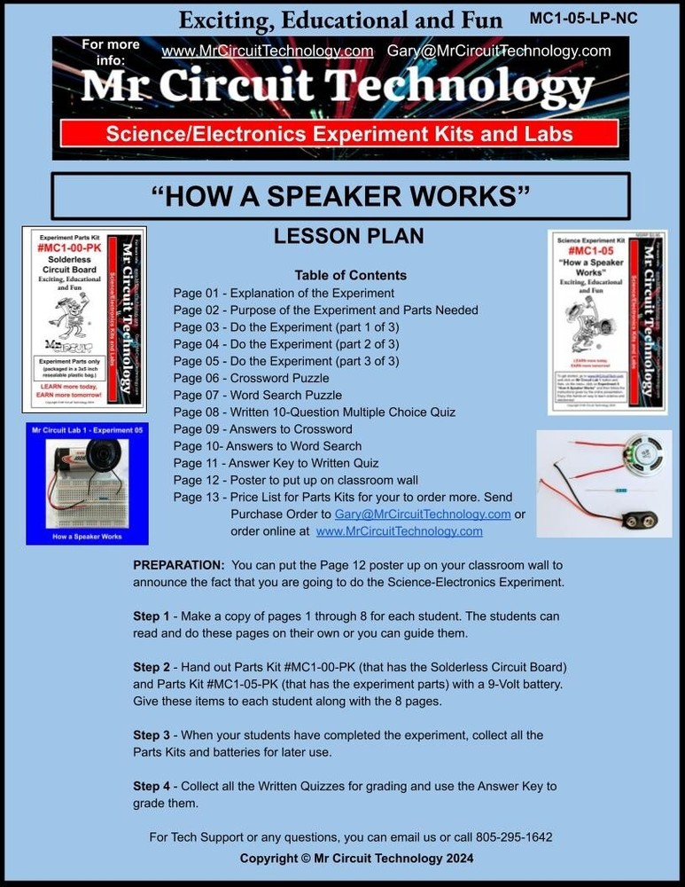 5th Grade- Lesson Plan #Exp05 "HOW A SPEAKER WORKS" Science-Electronics