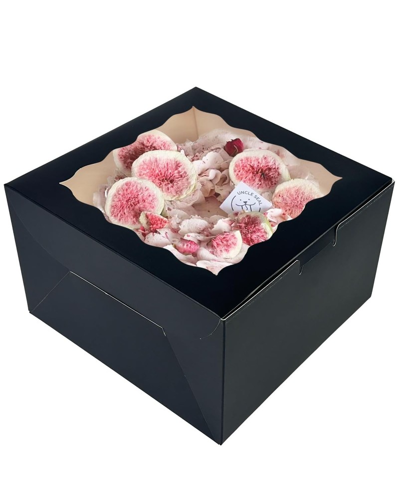 8x8x5 Inch Cake Box With Window 8 Round Boards Black Container 18 Sets