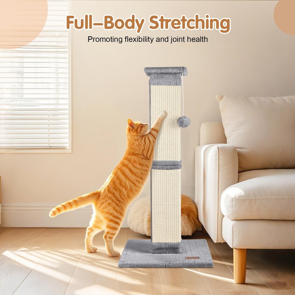 33 Inch Cat Scratching Post Grey Tree for FullBody Stretching