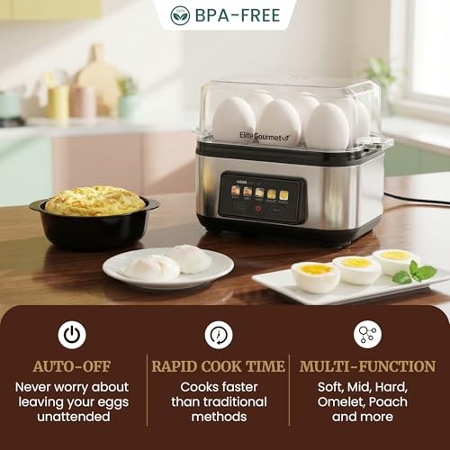 Digital Egg Cooker Capacity, Soft/Medium/Hard Boiled, 6 Egg Stainless Steel