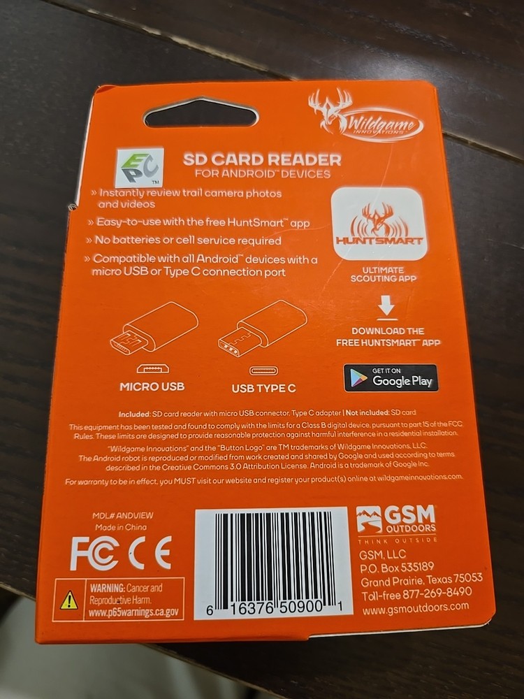 NEW Wildgame Innovations SD Card Reader for Android Devices Free Shipping