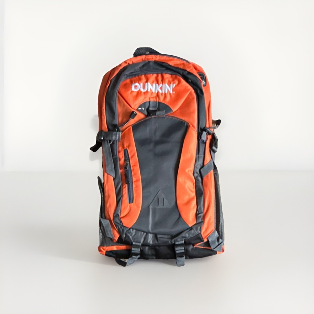 DUNKIN' Orange Black Nylon Daypack Backpack Camping Hiking Adjustable Straps