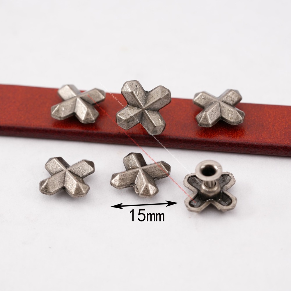 30PC 15*12MM DIY SOLID METAL X CROSS BUTTON CONCHO STUD RIVET LEATHER CRAFT TACK