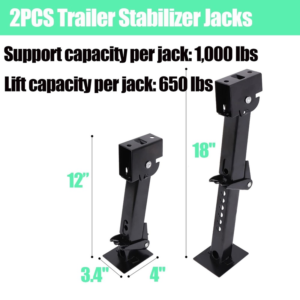 2PCS Swing Down Trailer Stabilizer Jacks - 7" Drop Leg, 18" Adjustable Rod Ha...