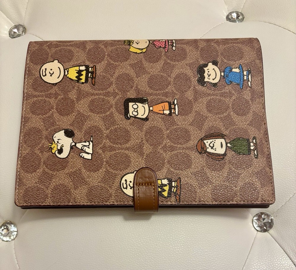 NEW Coach x Peanuts Signature Khaki Multi Coated Canvas Leather Notebook
