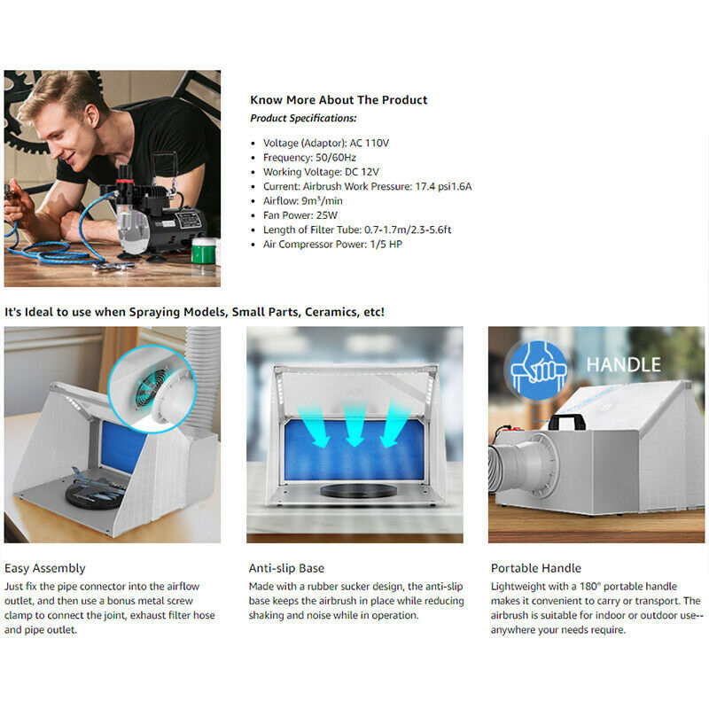 Professional Airbrushing Combo Set w/ 1/5 HP Compressor Kit & Spray Paint Booth