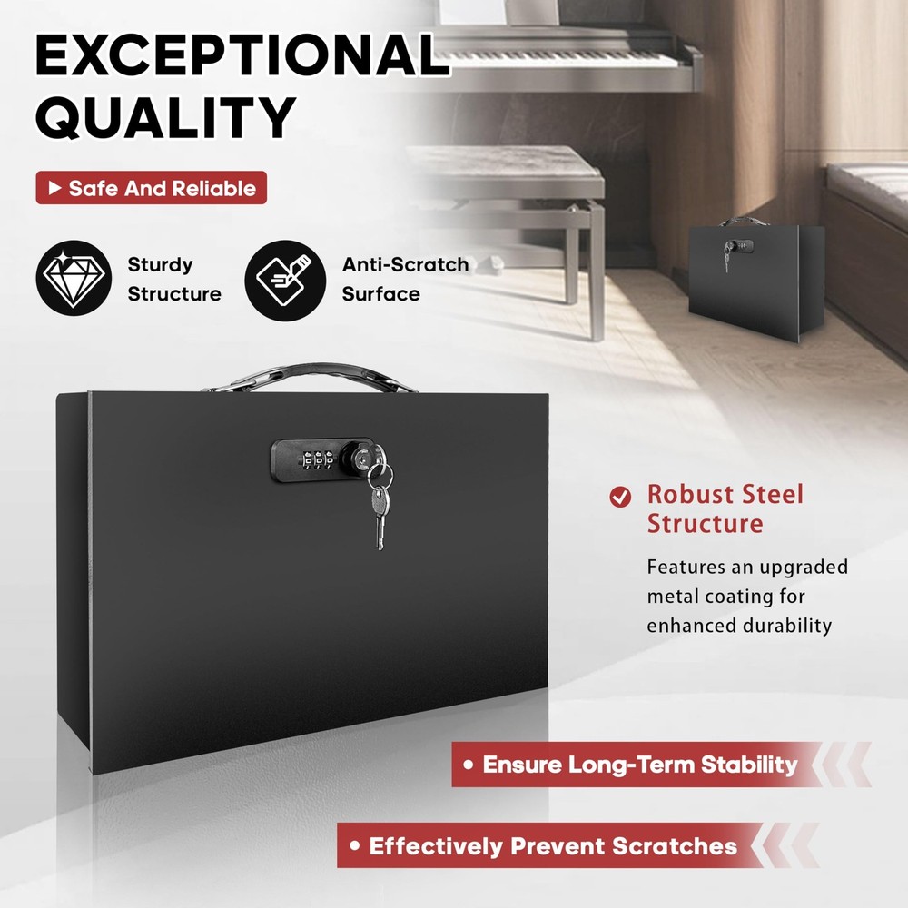 Fireproof Lock Box with Key and Combination Lock, Fire Safe Document Box, Por...