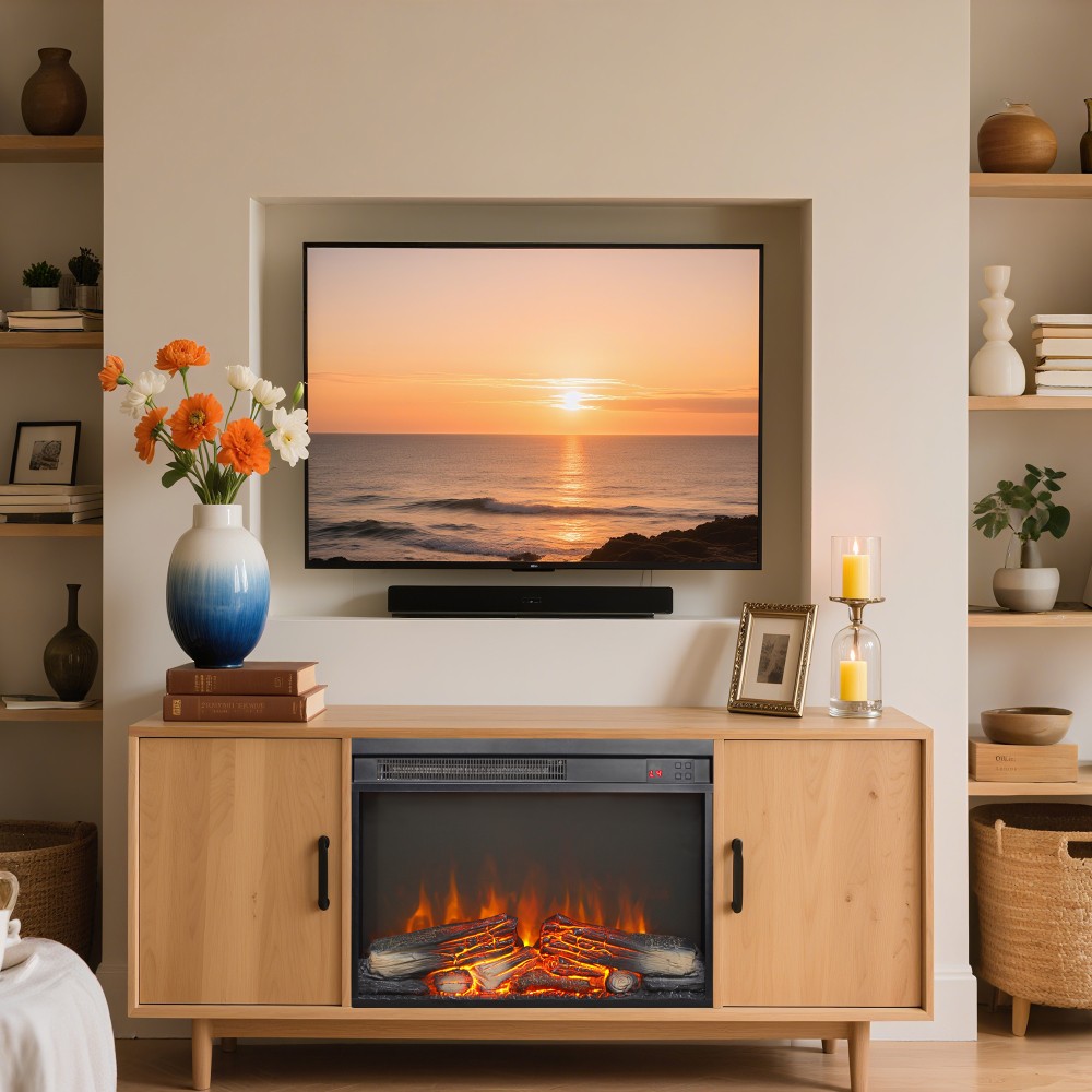 23'' Electric Fireplace Insert, Heater, Remote Control, Overheating Protection