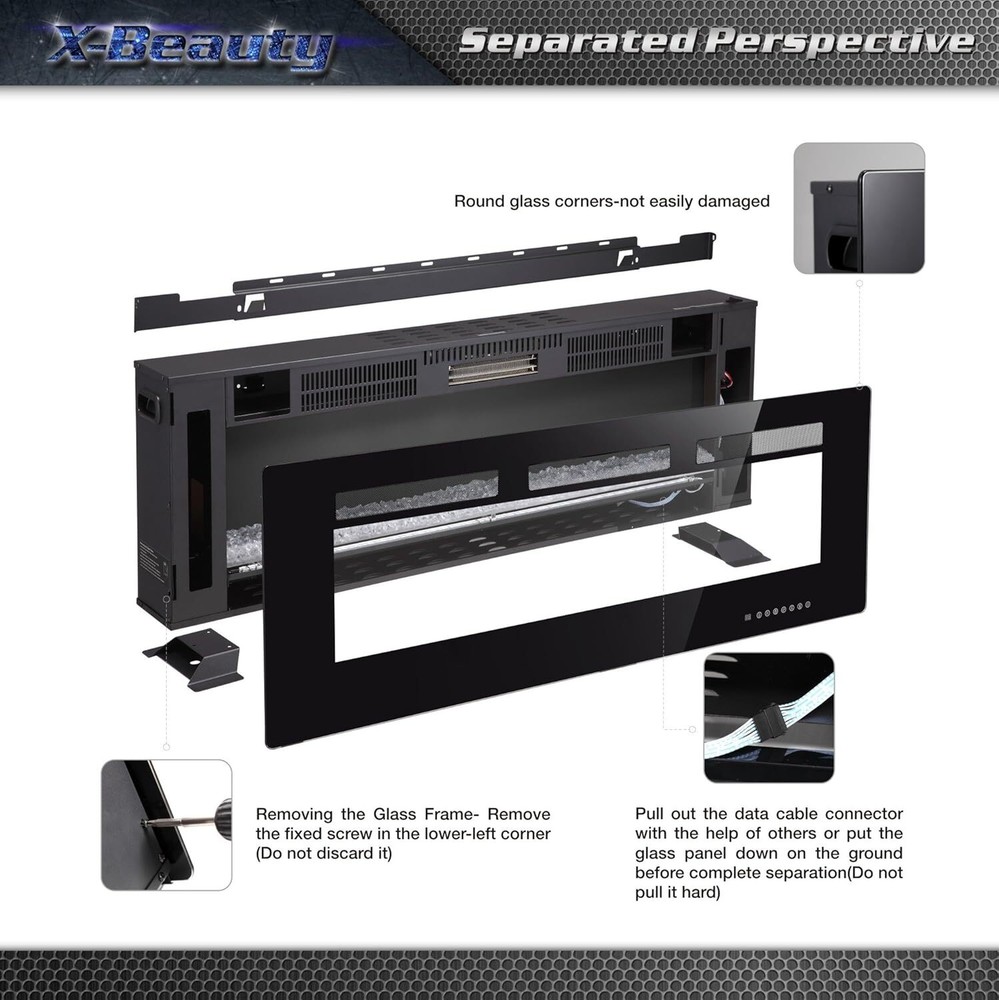 36 '' Wall Mounted Recessed Electric Fireplace Insert,Touch Screen,Remote