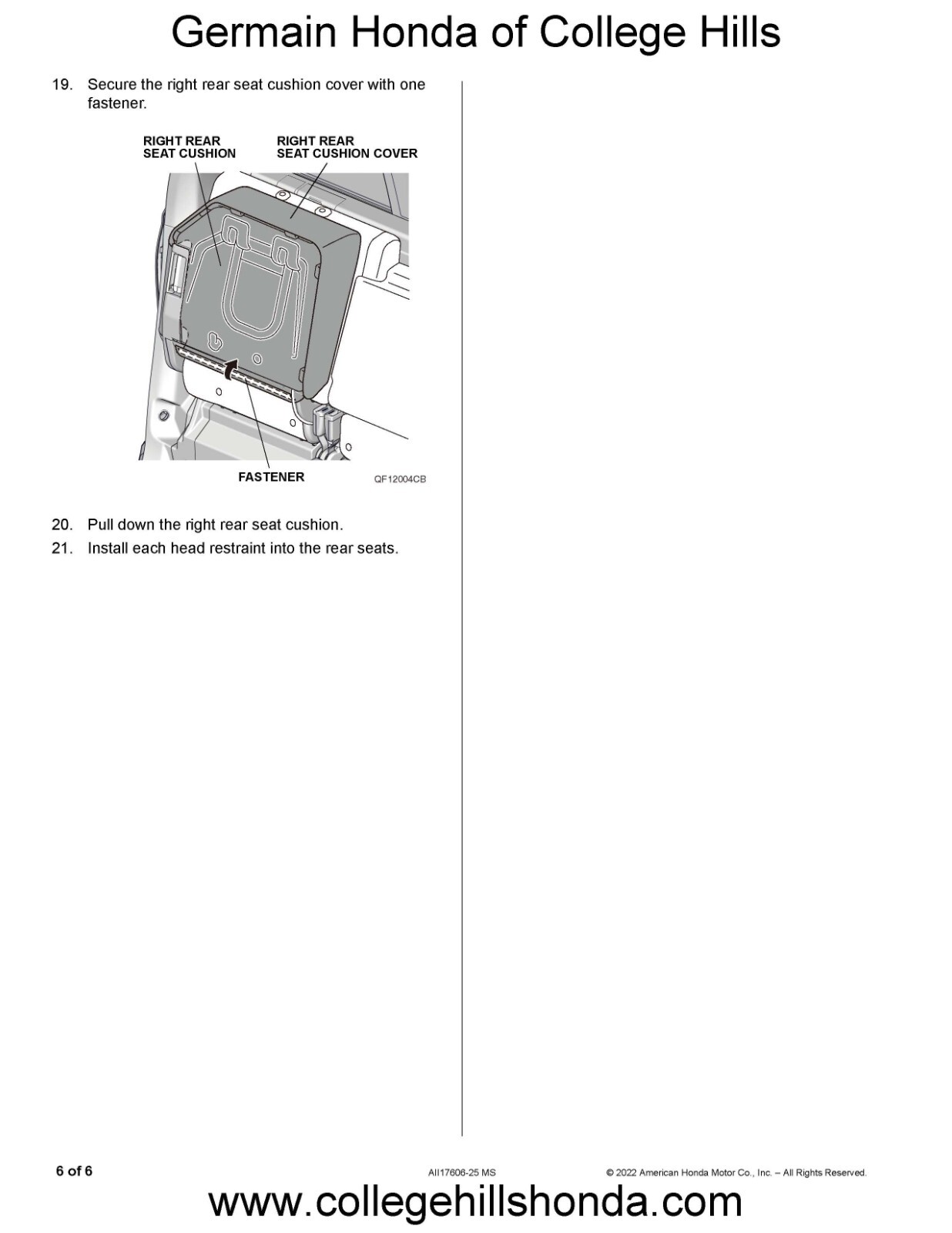 2017-2025 Genuine Honda Ridgeline Rear Seat Cover - OEM! NEW! 08P32-T6Z-110A