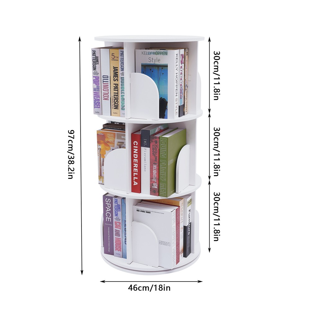 3-Tier 360?? Rotating Shelves Bookshelf Stackable Floor Standing Organizer Shelf