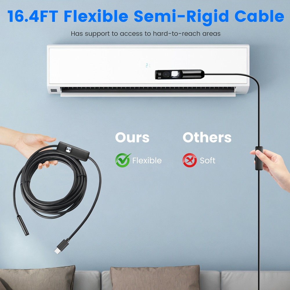 1920P HD Endoscope Camera w/ Light Inspection Borescope Tool APP Control Camera