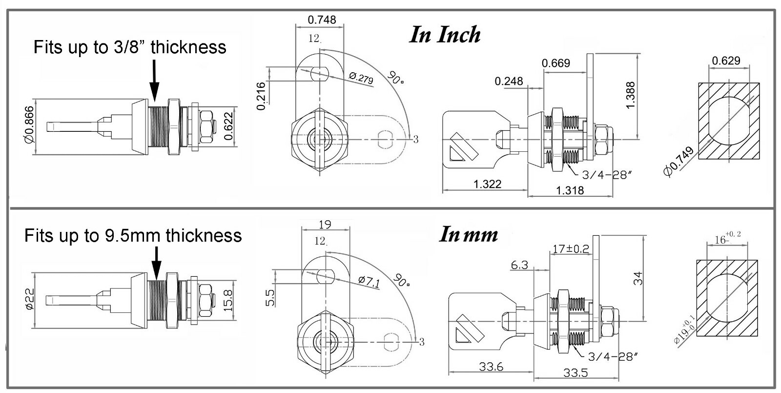 Admiral Locks 5/8" Tubular Cam Lock for RV Camper Cabinet Toolbox REMOVABLE key