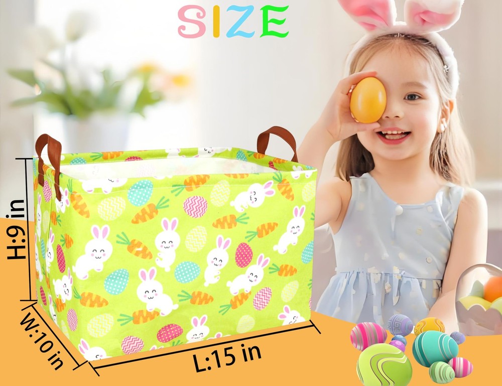 BOOHIT Rectangle Empty Easter Baskets Boy Large Toy Storage Bin Girls collaps...