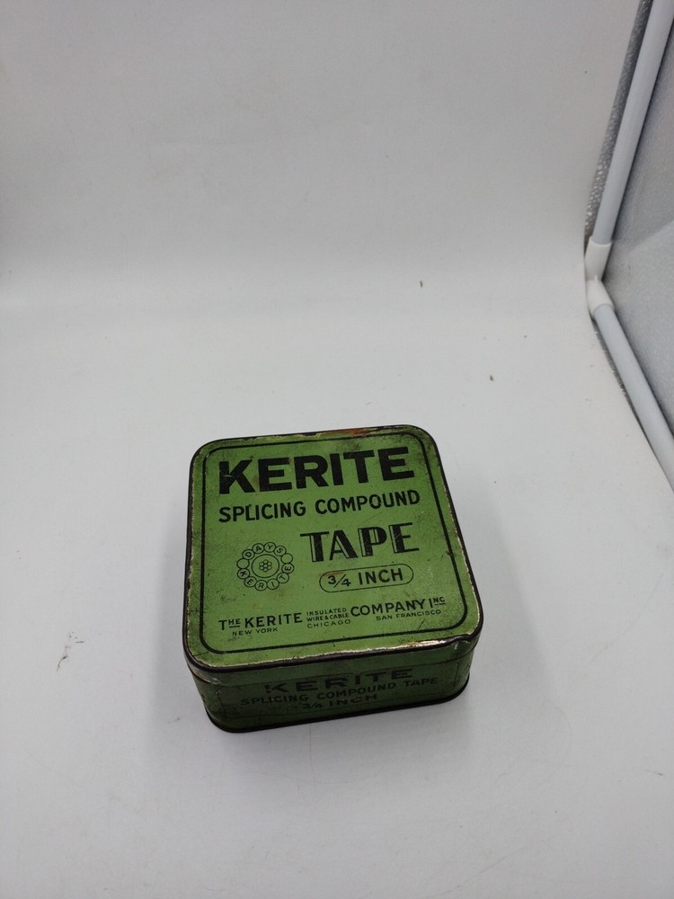 Green Kerite Splicing Compound Tape Advertising Empty Tin Decor