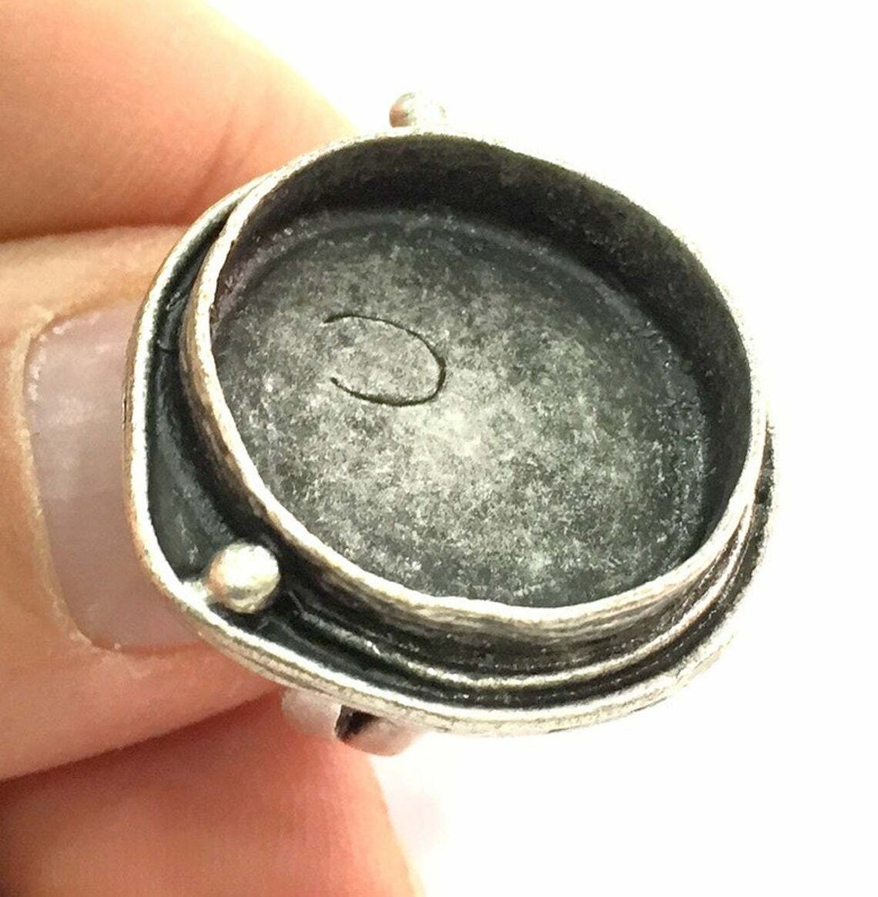 Round Blank Ring Base Bezel Setting Antique Silver Brass Adjustable G5296