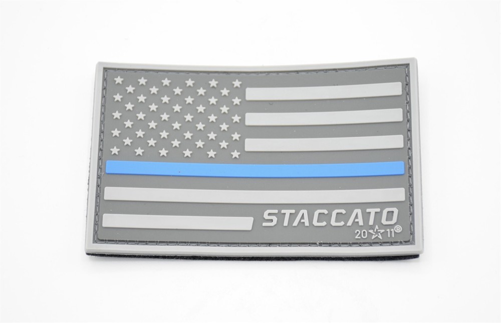 STACCATO LOGO PATCH AMERICAN FLAG "THIN BLUE LINE" PVC HOOK/LOOP BACKING 1911