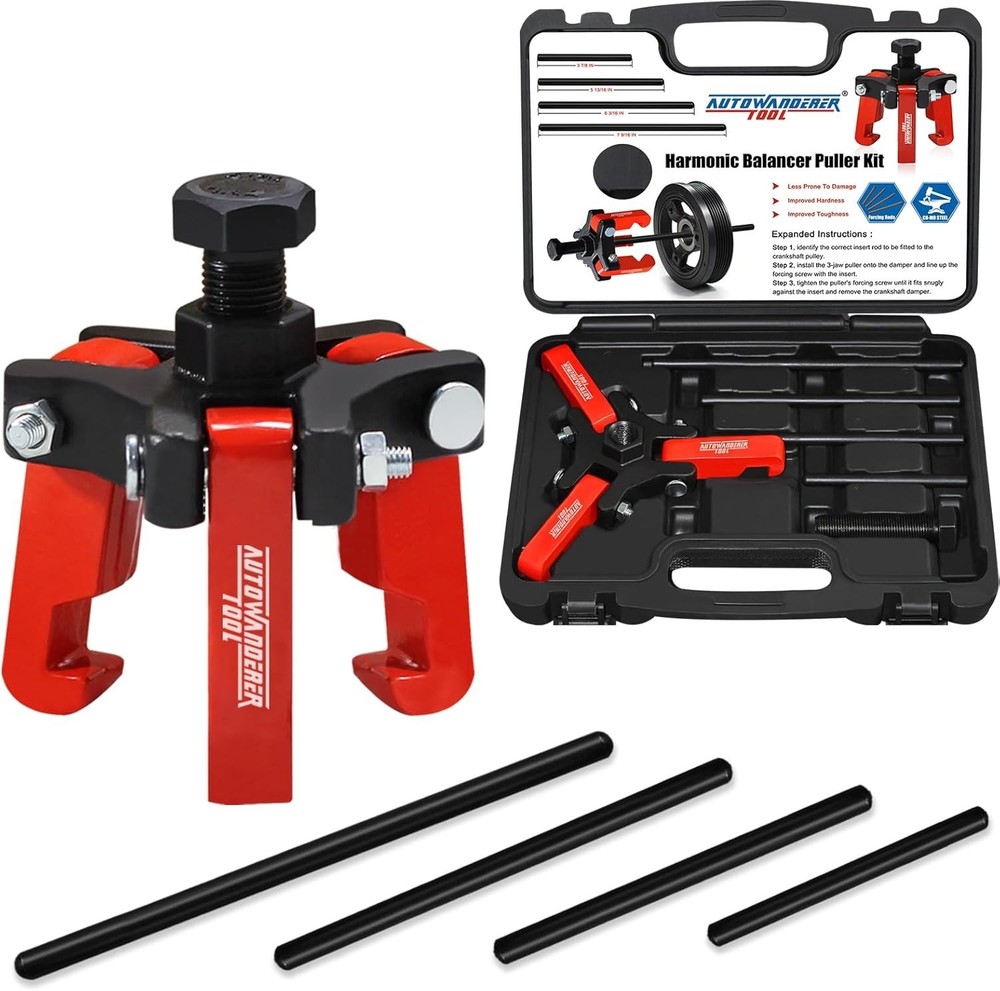 Harmonic Balancer Puller with Adjustable 3-Jaw Puller Kit, Forcing Screw Fits a