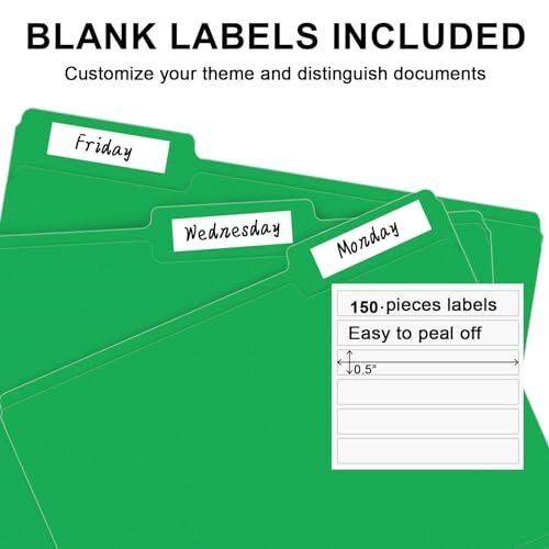 File Folder 150 Pack 1/3 Cut Tab File Folders Letter Size Creen Colored Folde...