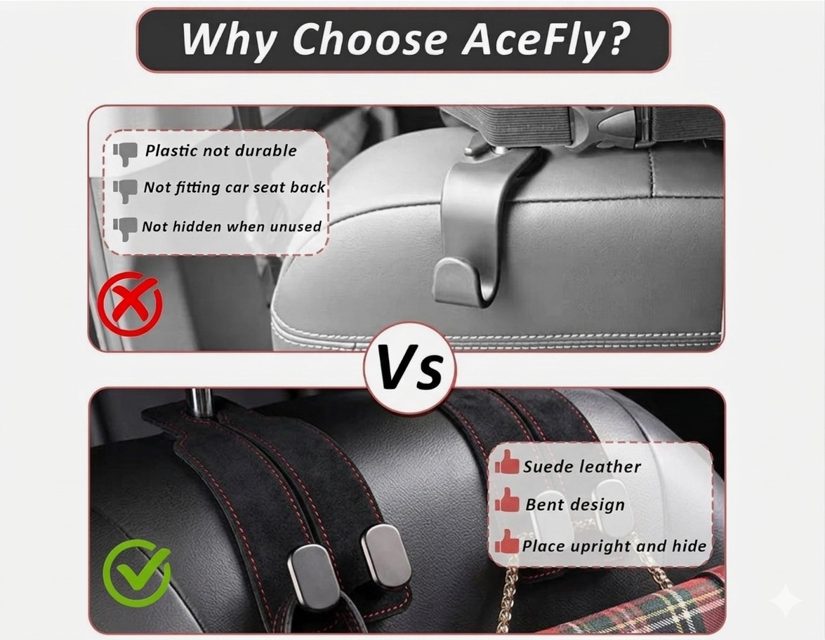 2×Leather Car Seat Back Hooks Vehicle Headrest Storage Purse Holder Bags Hangers