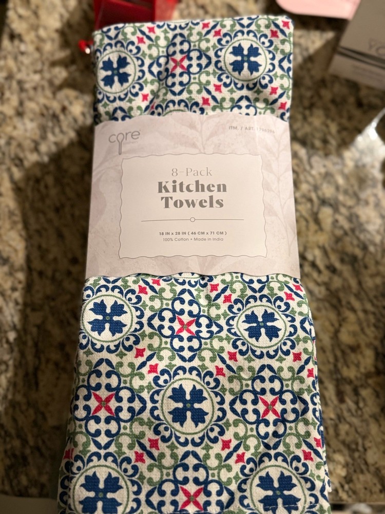 Core Home Kitchen Towels Assorted Styles 8-Pack 100% Cotton NEW