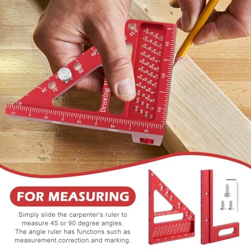 3D Multi Angle Measuring Ruler, 3D Hole Position Layout Drawing 45 and 90 Red