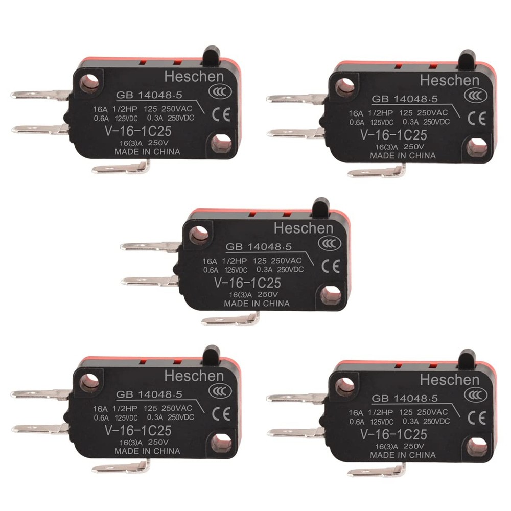 Heschen Micro Switch, V-16-1C25, SPDT, Pin Button Type, 16A 250VAC, 5PCS