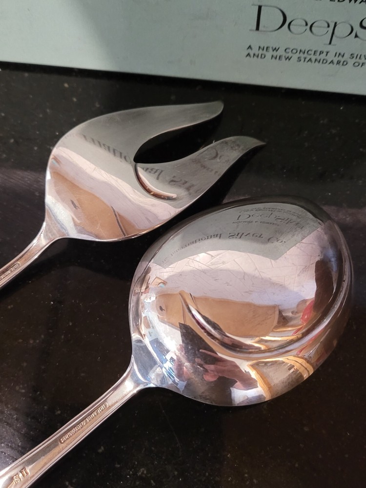 1958 WOODSONG Holmes & Edwards Deep Silver Salad Pair Spoon/fork • Original Box