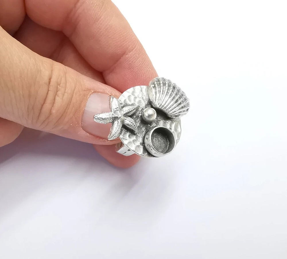 Starfish Seashell Ball Disc Blank Ring Setting Cabochon Mounting Silver Ring