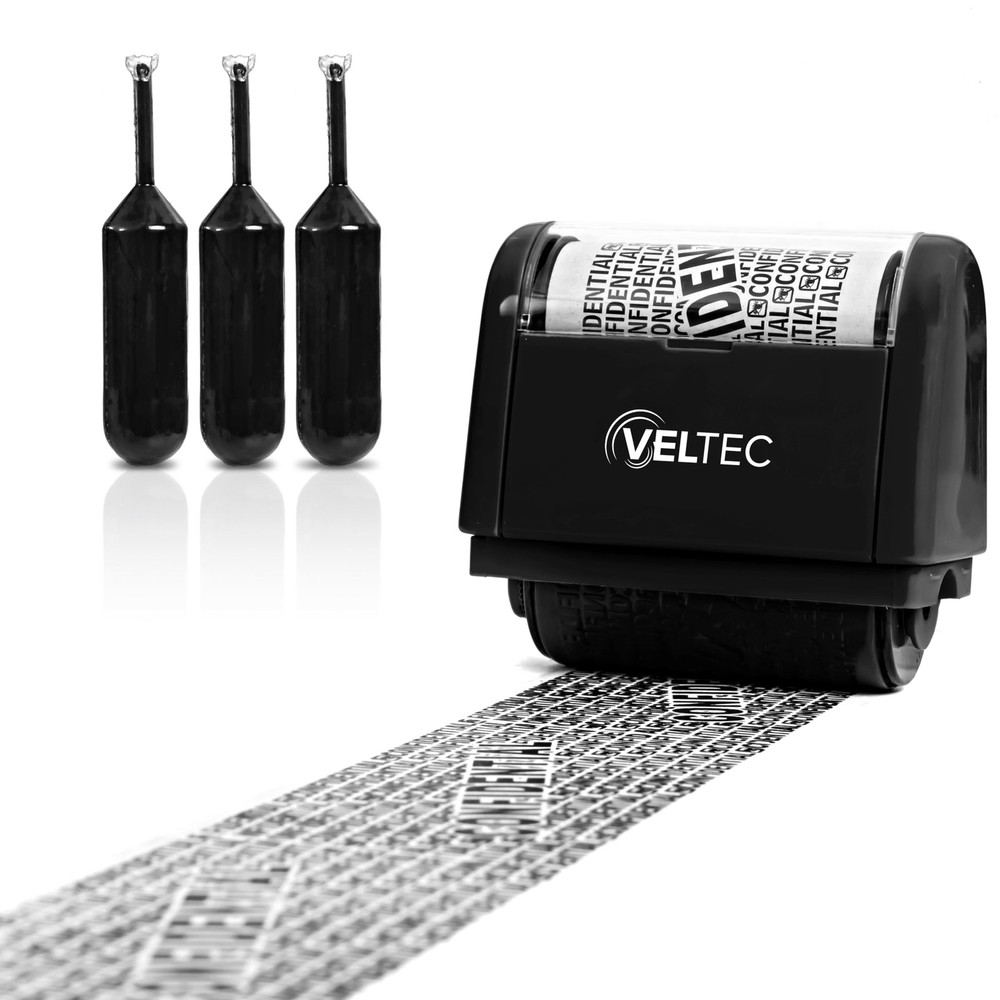 ID Protector Ink Roller - Identity Theft Protection Roller Stamp Set (Black, ...