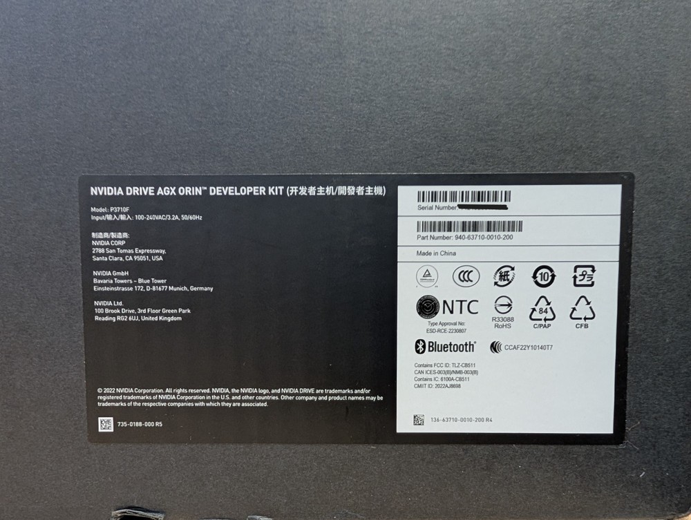 NVIDIA DRIVE AGX Orin Developer Kit P3710F Autonomous Vehicle Development