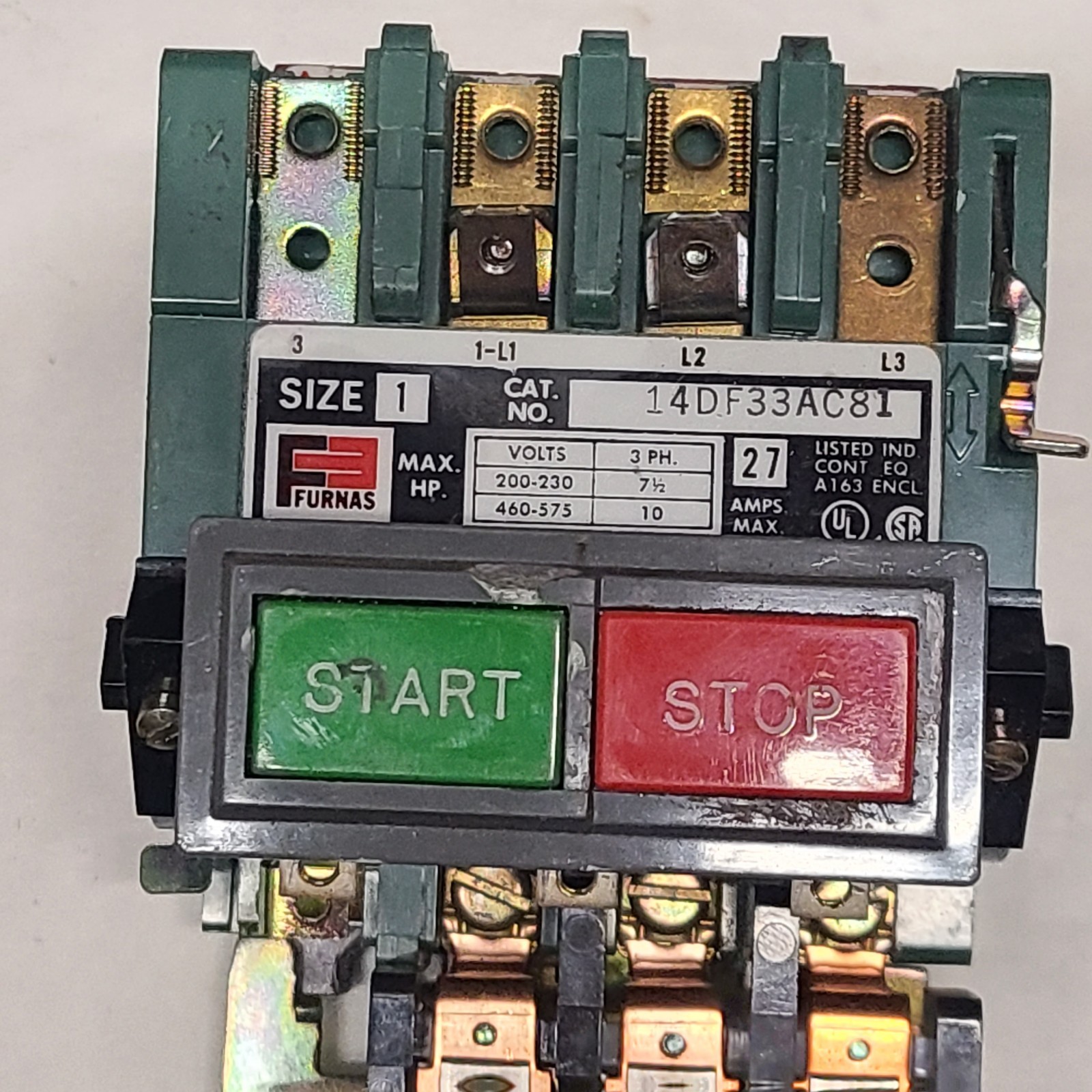 Furnas 14DF33AC81 Motor Starter Size 1, 27A Max, 200-575V rated 3 PH, 7.5-10 H.P