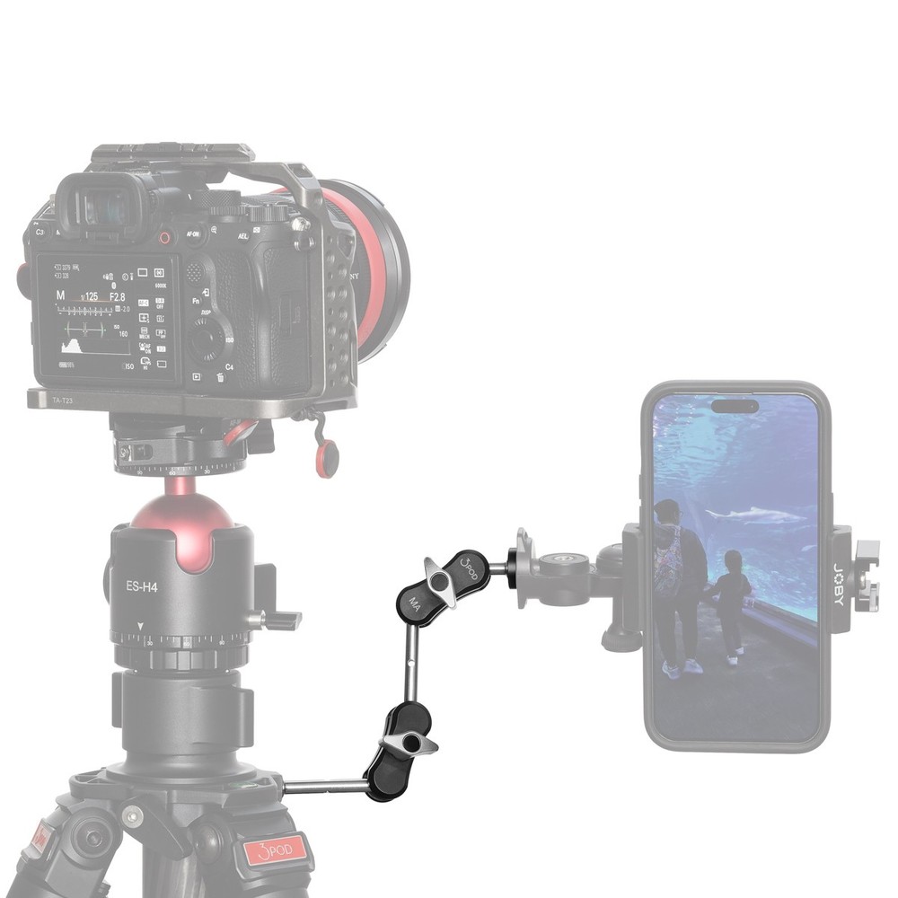 3Pod Adjustable Articulating Magic Arm with Double 1/4"x20 Threads, Black/Silver